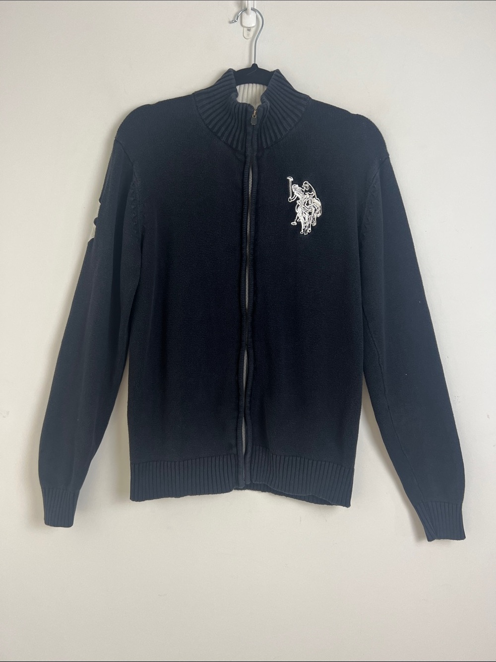 U.S. Polo Assn. Men's Small Black 100% Cotton Logo Zip Up Long Sleeve Sweater
